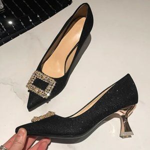 New rhinestone high heels, crystal sequins, pointed single shoes